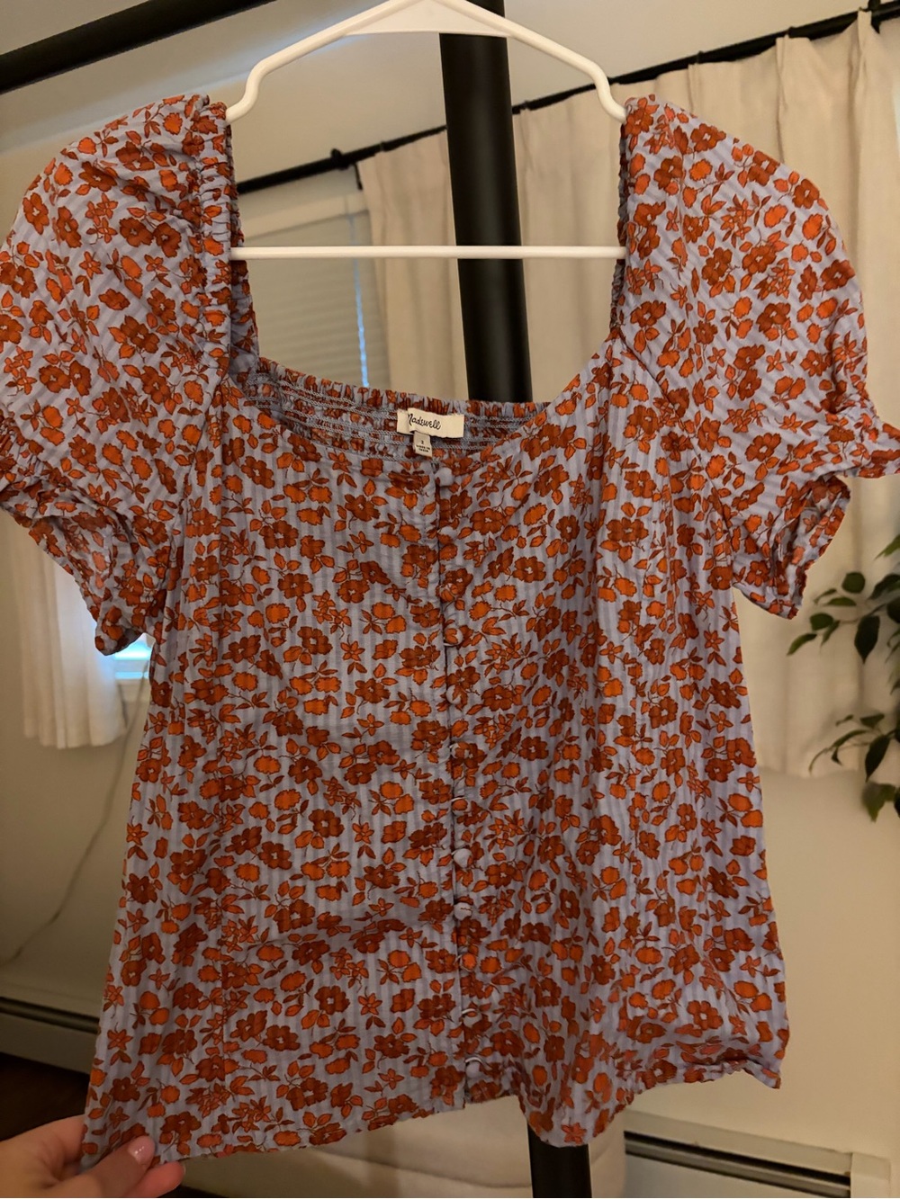 Madewell Light Blue Top with Rust Floral Print